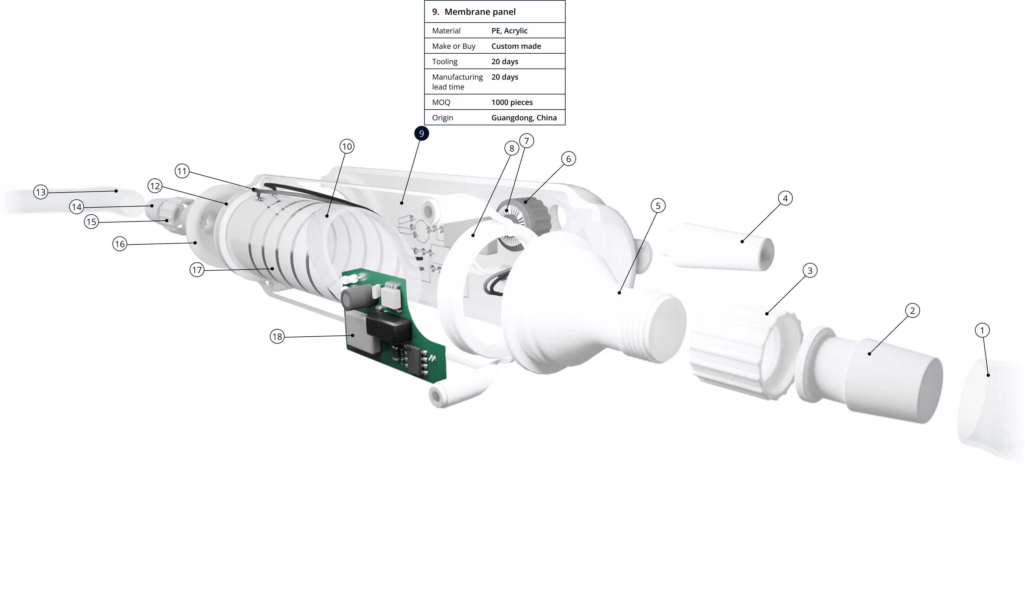 Exploded view of water heater components